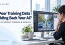 Data annotation specialist reviewing labeled street images for AI training.