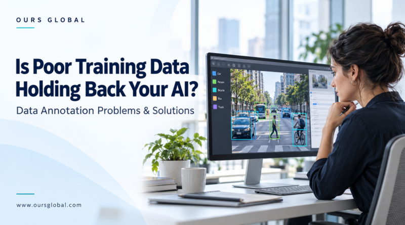 Data annotation specialist reviewing labeled street images for AI training.